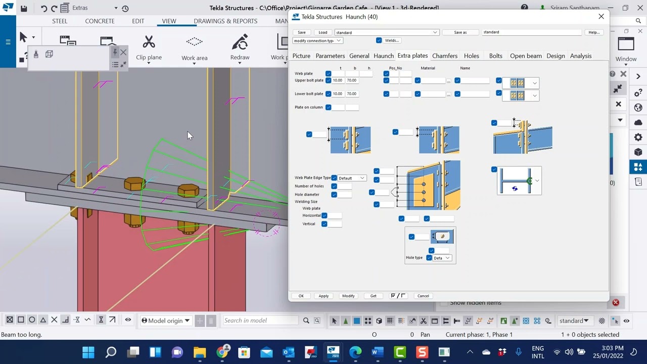 Tekla Connection Seating with Backing Plate