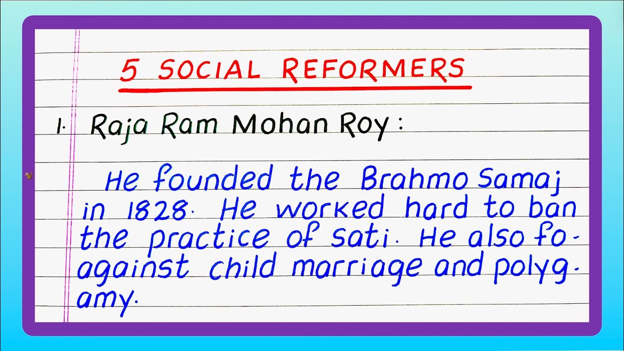 About Five Social Reformers | in India | Write about Social Reformers | Few Lines on Social Reformer