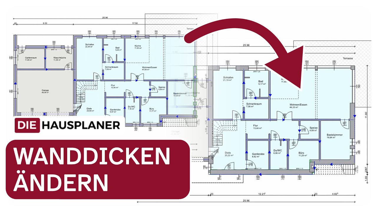 Wanddicken ändern im 3D HAUSPLANER