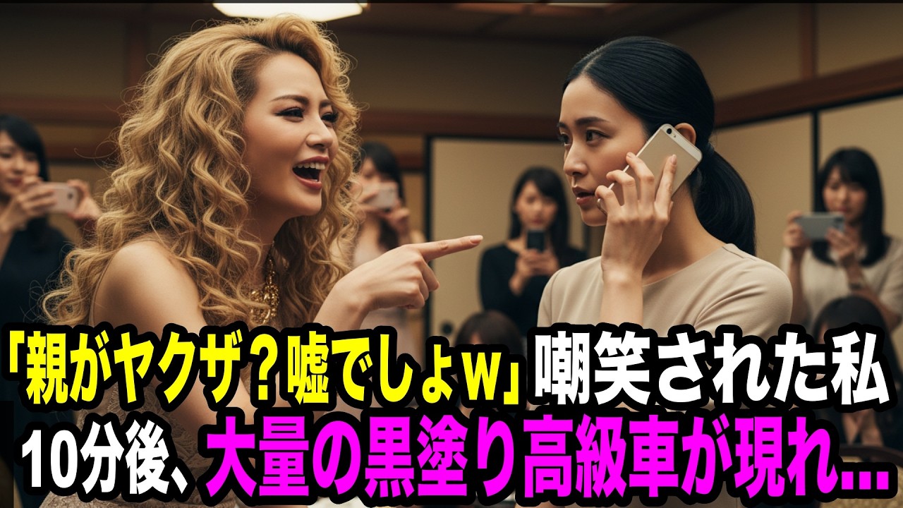 「親がヤクザ？絶対嘘でしょw」同窓会で嘲笑された私。10分後、大量の黒塗りの高級車が現れ..【スカッとする話】YAKUZA