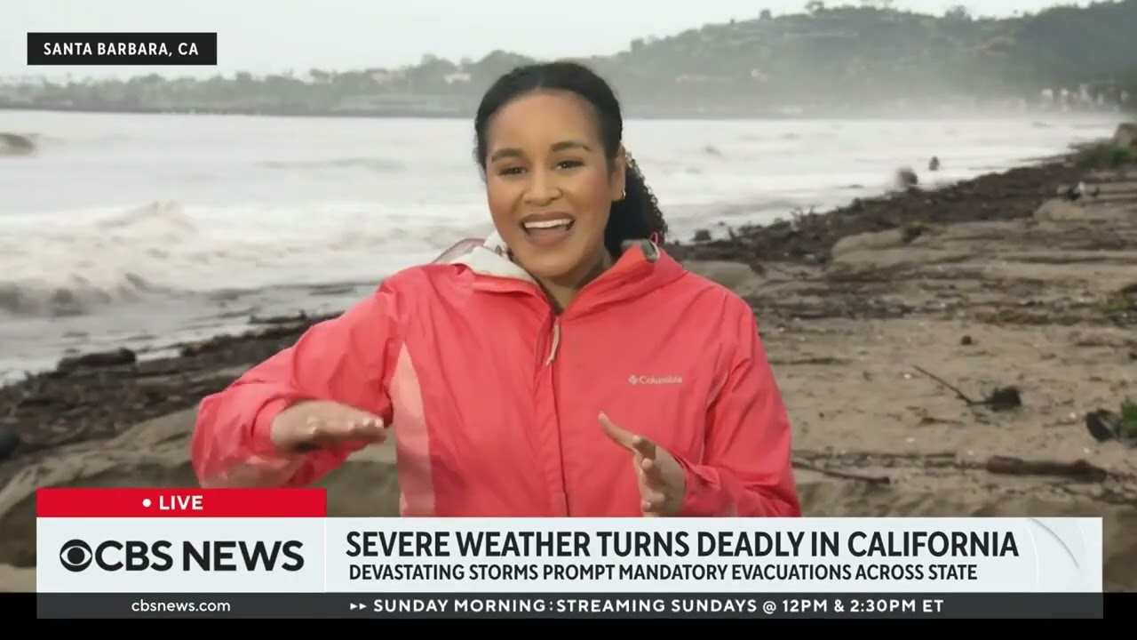 "Mass evacuations underway as flash flooding and mudslides impact California." 