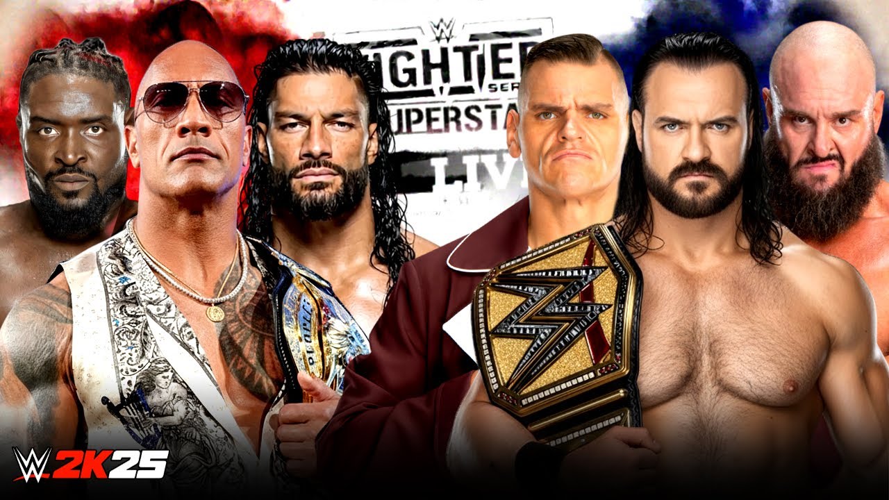 WWE 2K25 Roman Reigns Oba Femi & The Rock vs Gunther Drew McIntyre & Braun Full Match | 30-01-2026