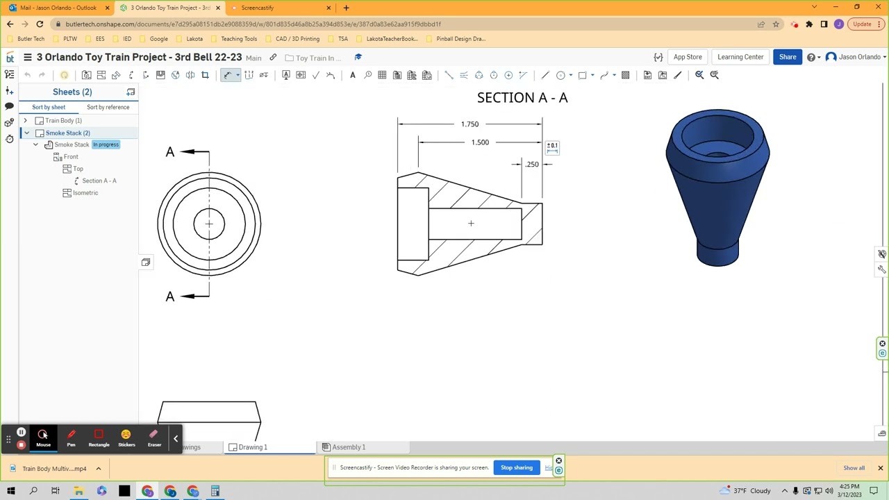 Smoke Stack Multiview Drawing Created