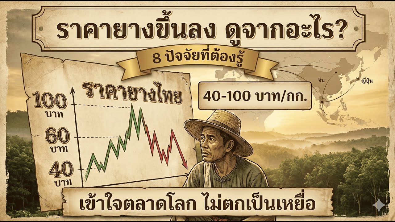 ราคายางพาราขึ้นลง ดูจากอะไร? 8 ปัจจัยที่เกษตรกรต้องรู้ (ข้อมูลครบ)