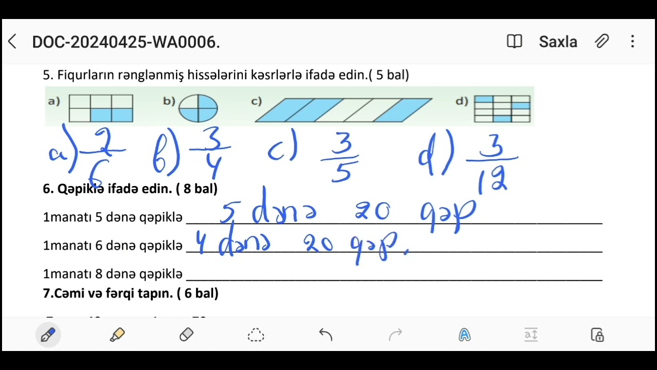 3-cü sinif Riyaziyyat Ksq 7