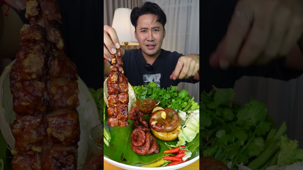 หางหมูกรอบย่าง ไข่ยัดไส้ ไส้อ่อนย่าง น้ำจิ้มเด็ดอร่อยมาก l กินกับกี้