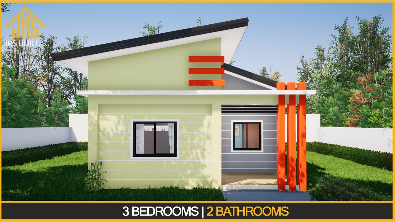 Simple House Design 7x10 meters (23x33 ft), 3 Bedroom Bungalow Plan)