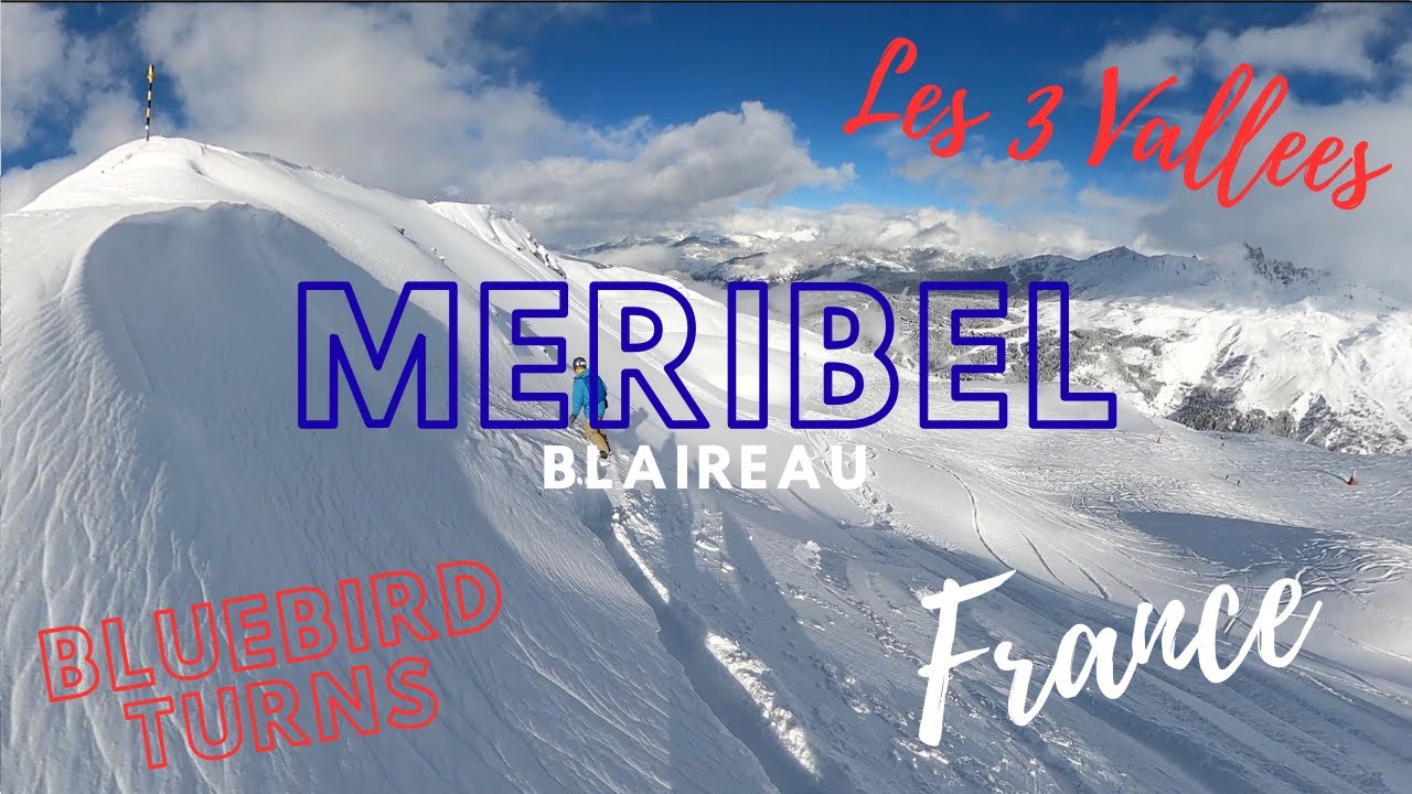 Snowboarding Meribel Blaireau Perfect Bluebird Powder and Homie Goes off cliff into Bushes