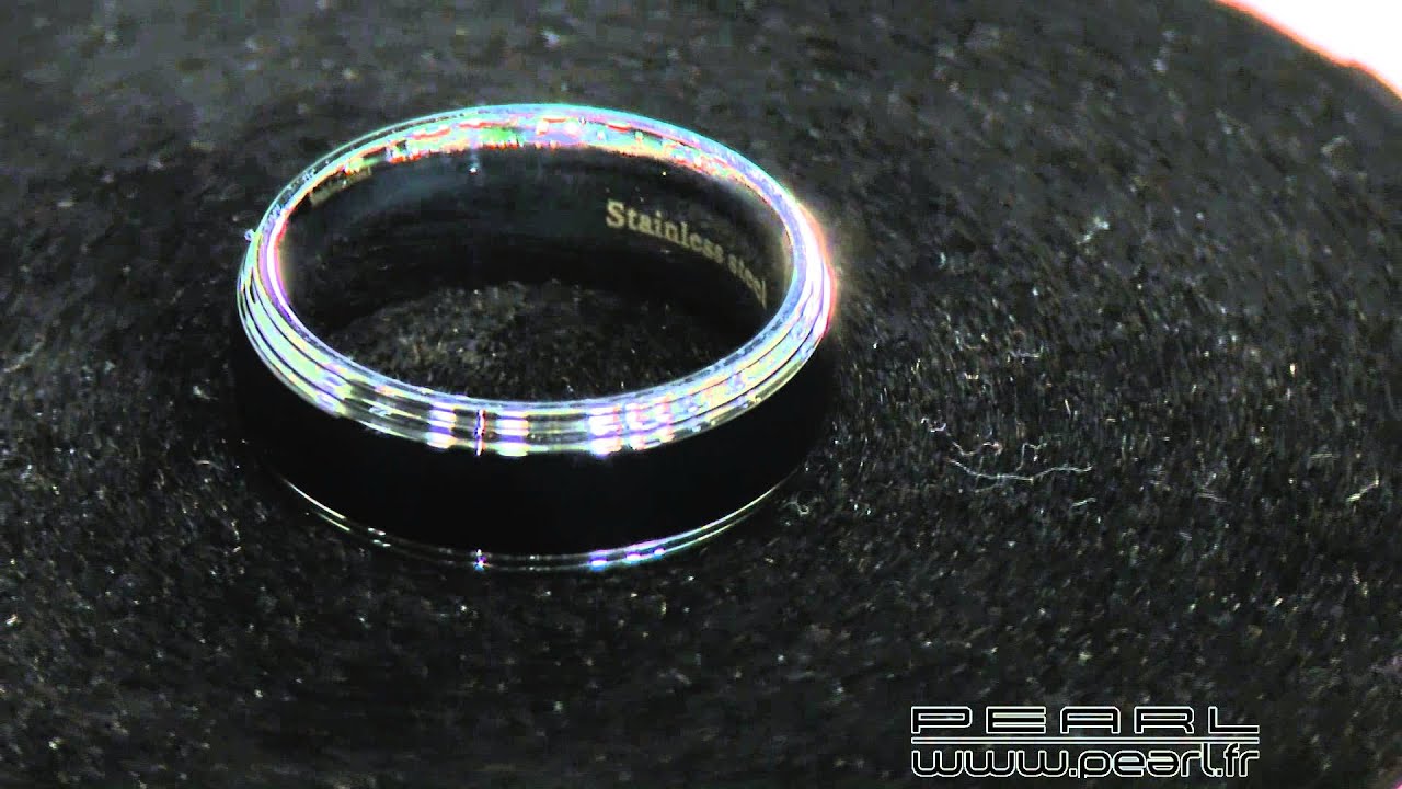 NC4632-Bague homme en acier laqu&eacute; noir Partiel taille 62