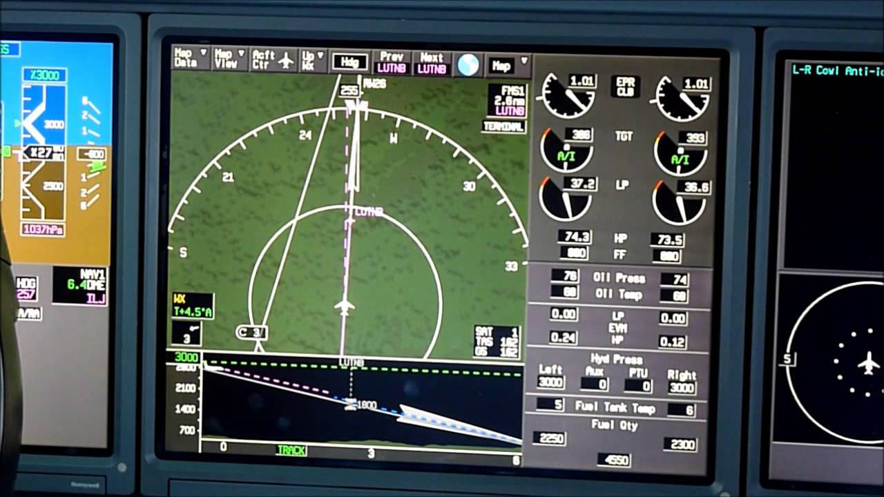 Gulfstream 550 cockpit view landing at EGGW Luton