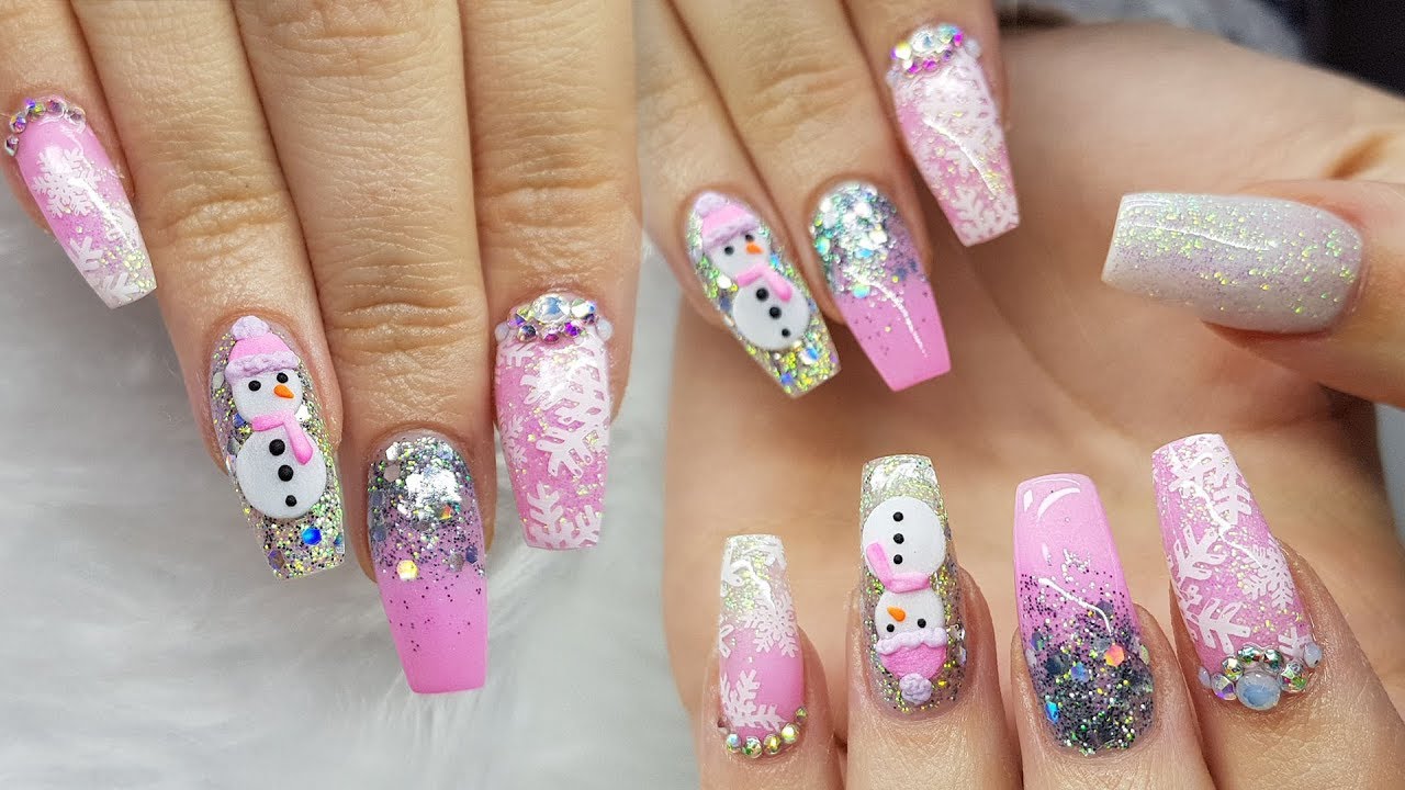 Acrylic Nails | Pink Nails | Not Polish | Stamping | 3D Nail Art | Christmas Nails | Glitter Planet