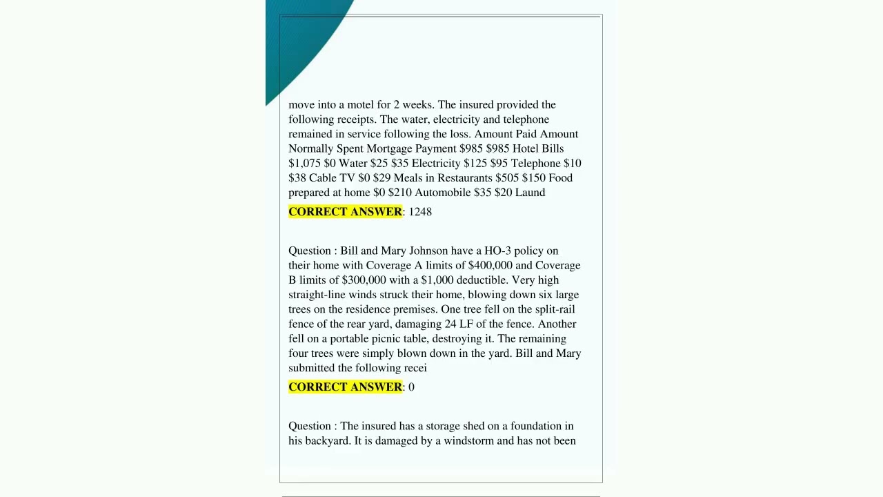 State Farm Fire Independent Adjuster Certification Study Questions With Correct And Updated Answers