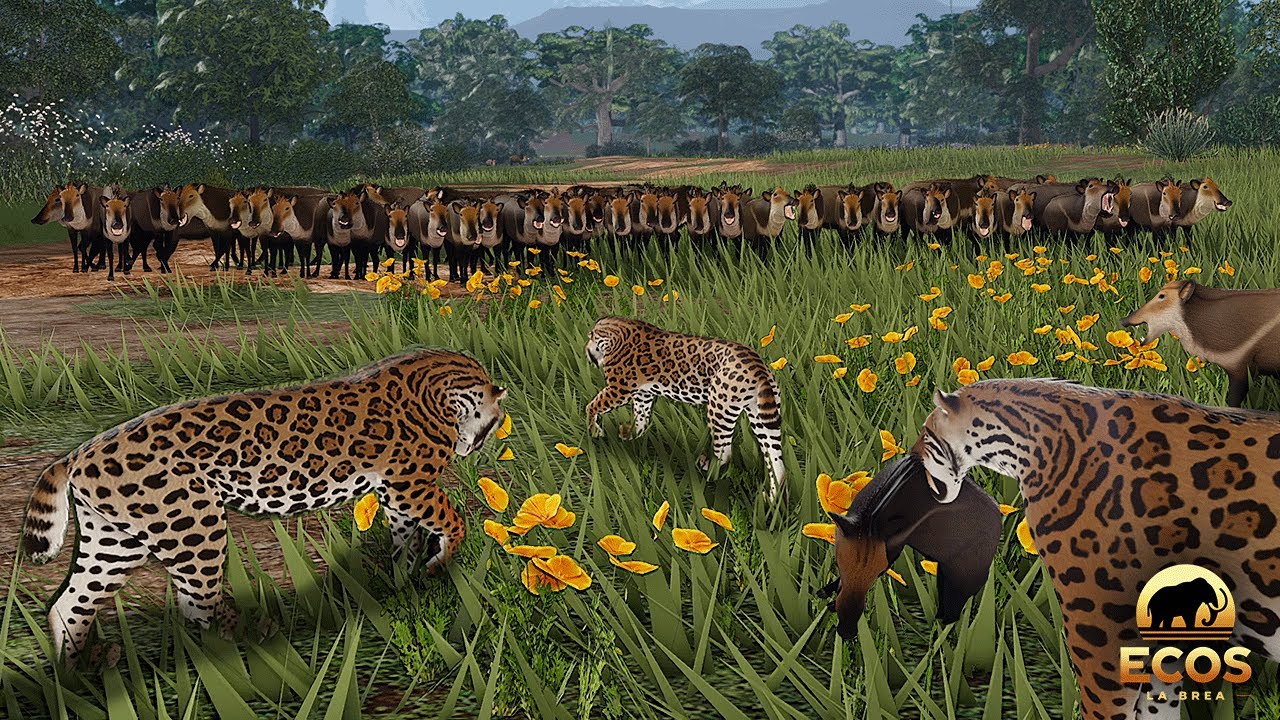 Smilodon Pack Surrounded By 100 Peccary Herd! | ROBLOX Ecos: La Brea