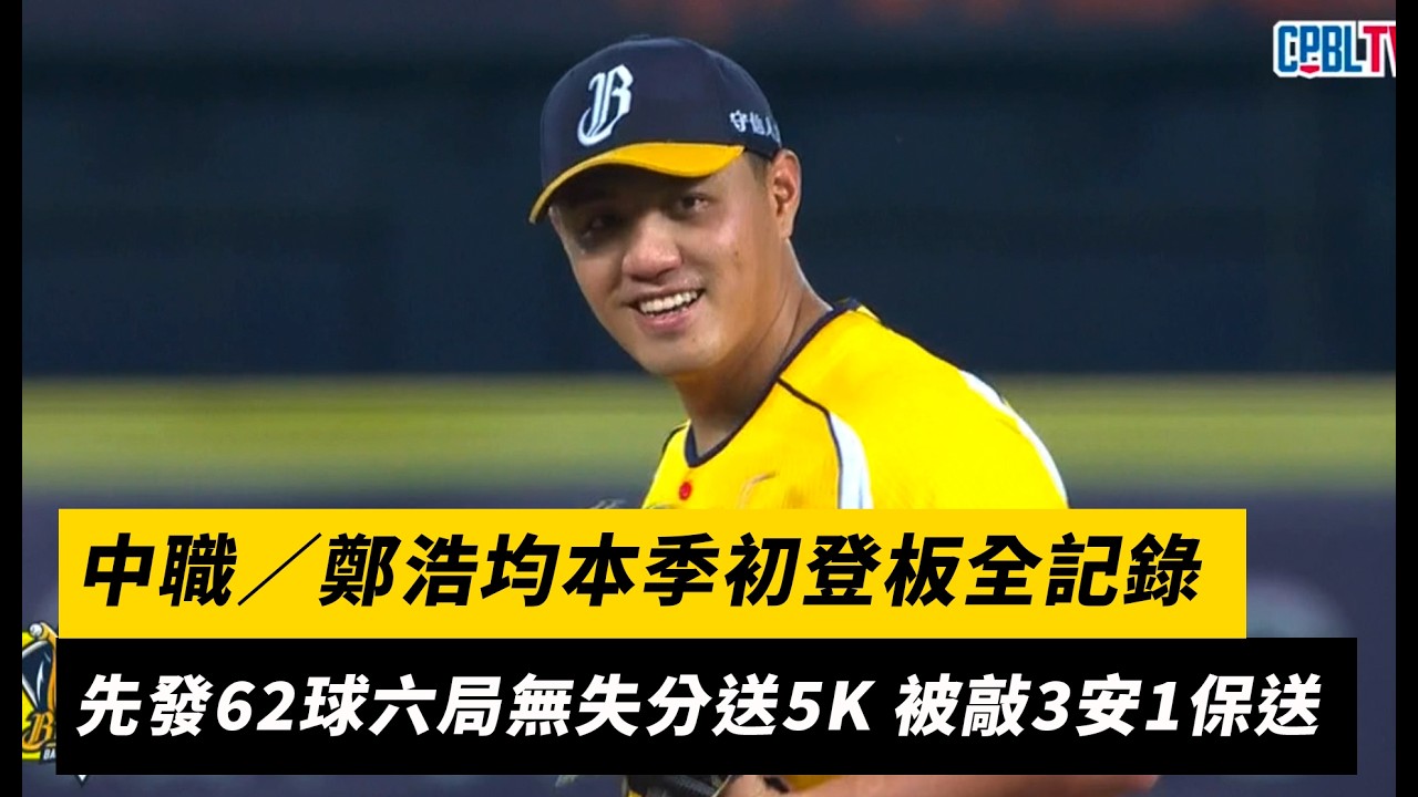 中職／鄭浩均本季初登板全記錄！先發62球六局無失分送5K 被敲3安1保送｜NOWNEWS