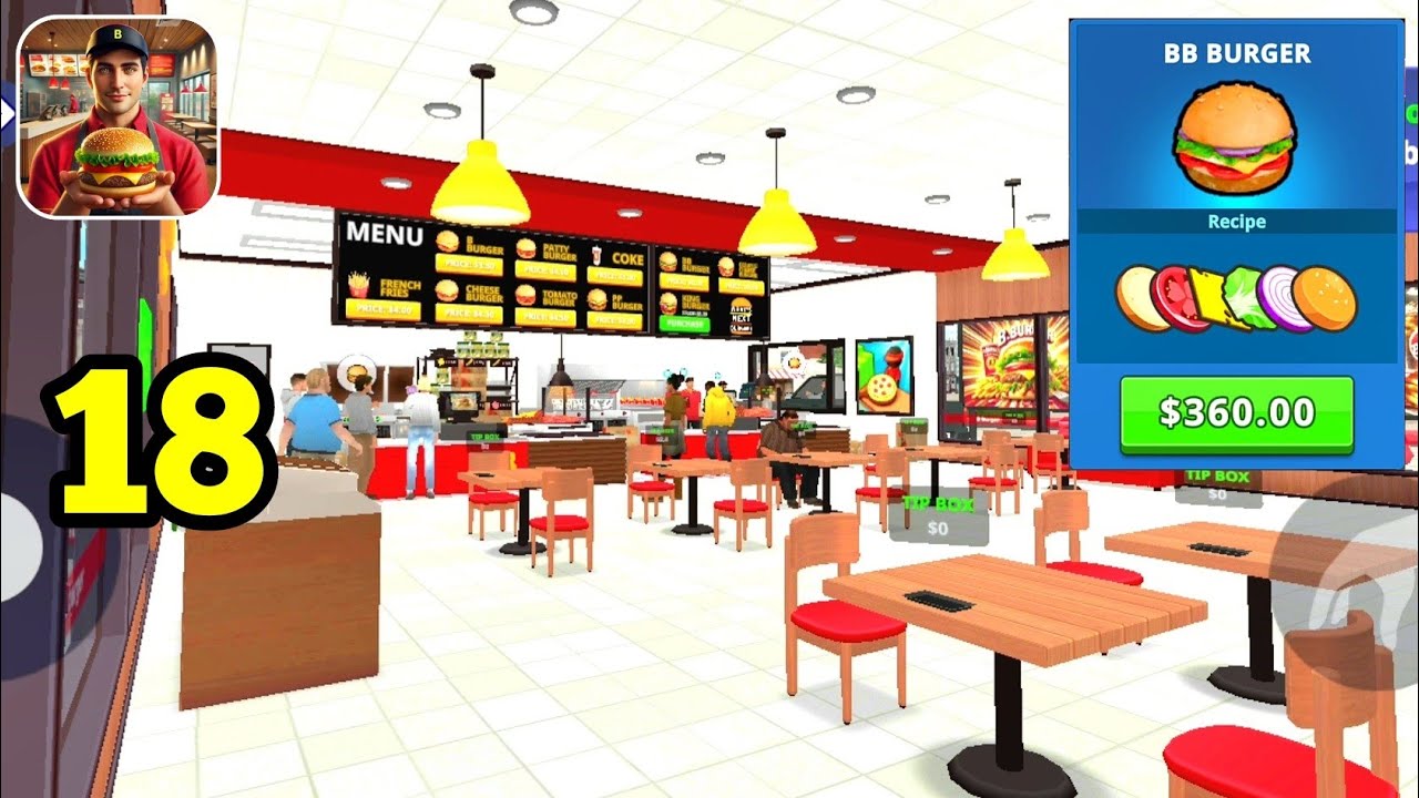 Burger🍔🍟Simulator. New Burger Recipe,New Tables,Orders And Serve For Customers.