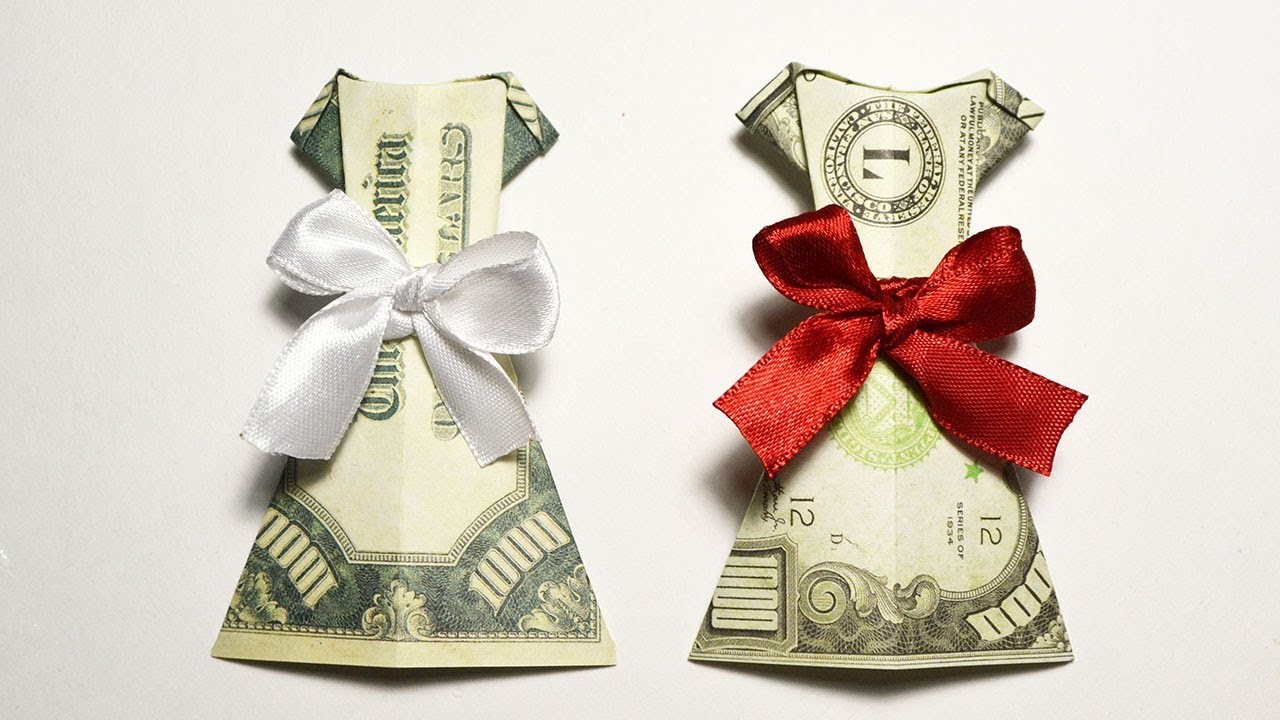 Easy Money DRESS Origami One Dollar Tutorial DIY Folded No glue and tape