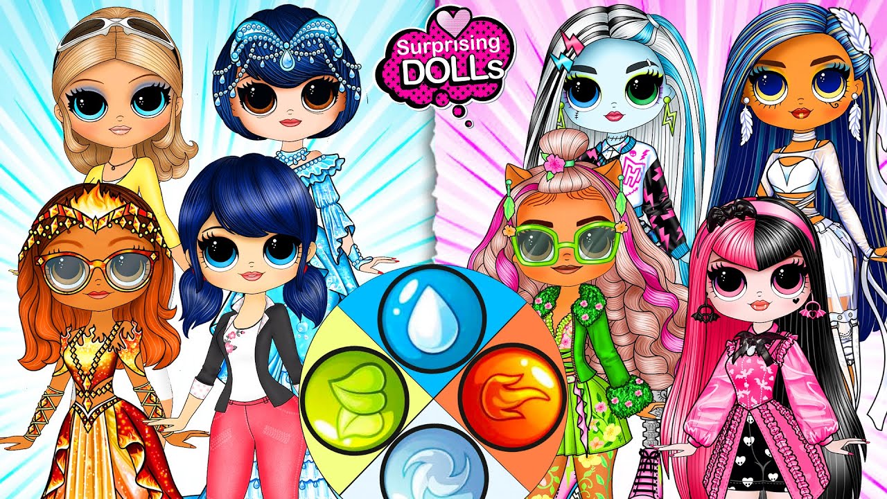 Monster High G3 против Маринетт, Альи и Кагами: битва четырёх стихий | SurprisingDolls: своими ру...