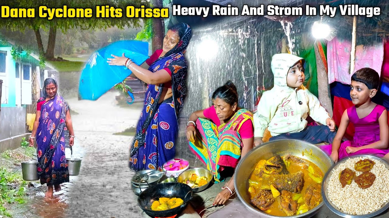 Village Life - It's Always Heavy Rain In My Village For Dana Cyclone।Cooking Fish Curry After Eating