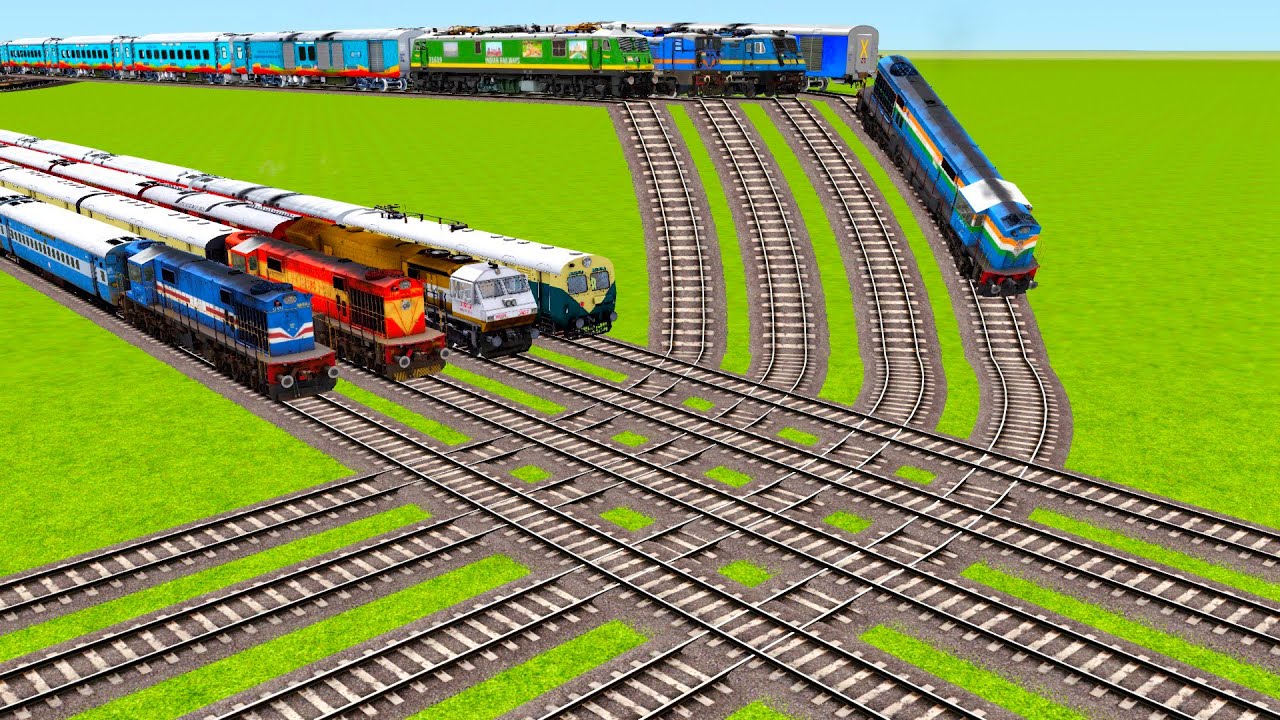 EIGHT MULTIPLE TRAINS SLIPPING CROSSING ON DOWN STAIR AND DIAMOND RAILROAD|🔺 Train simulator|