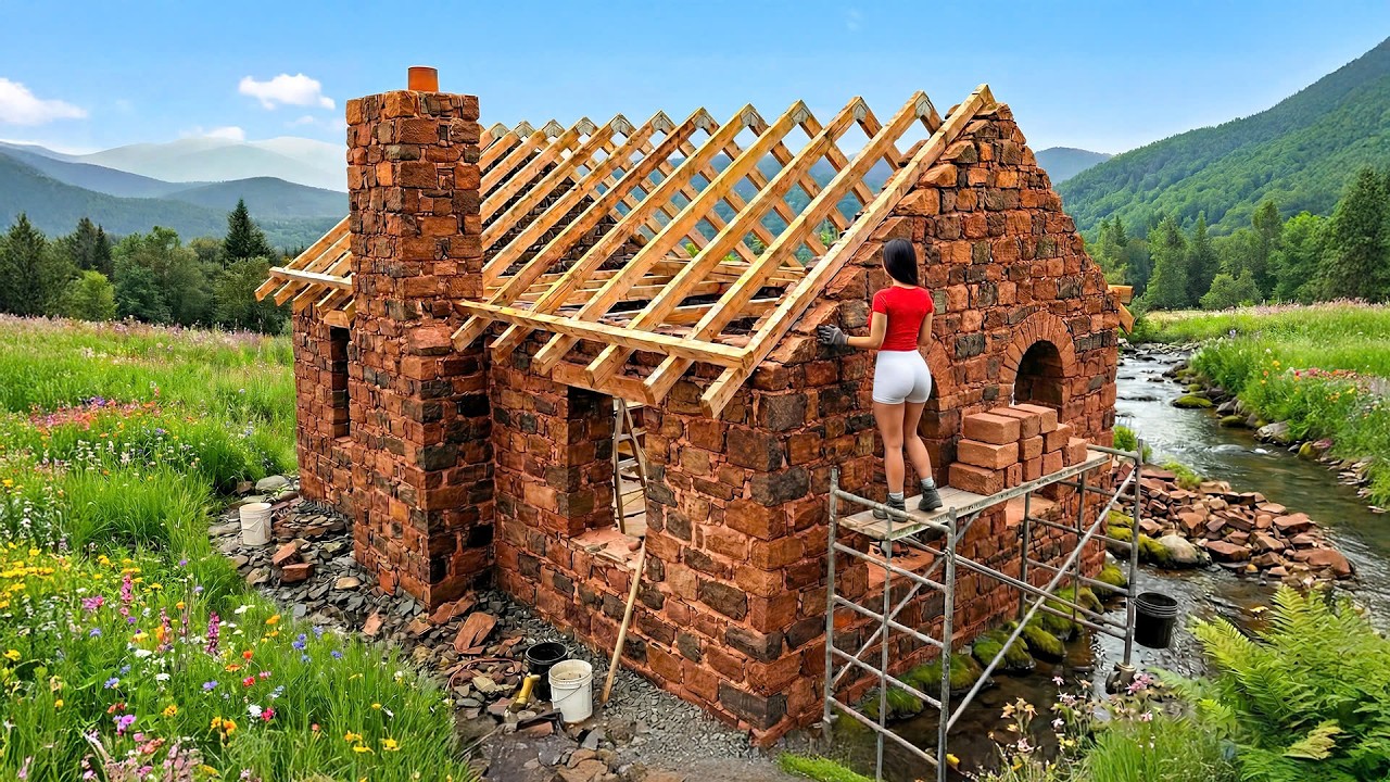 A Girl Alone Tiles Floors & Walls Around Her New Off- Grid Dream House