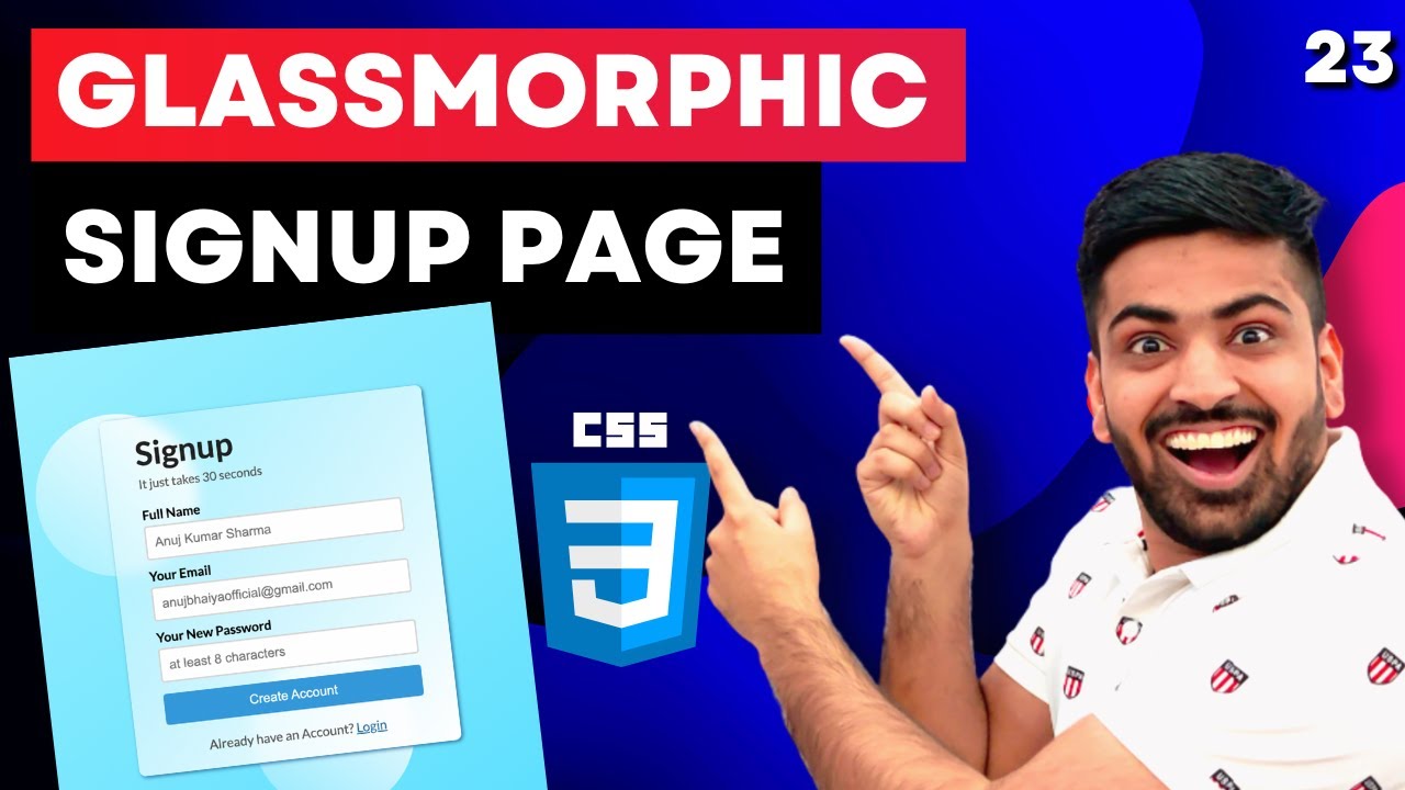 Курс CSS | Создание страницы регистрации Glassmorphic с использованием базового CSS | Мини-проект...