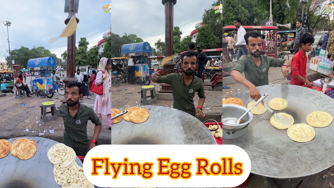 Flying Egg Rolls for Rs 25/- in Kanpur 😍😍 Ghuma kar bnate hai bhaiya 🤩🤩