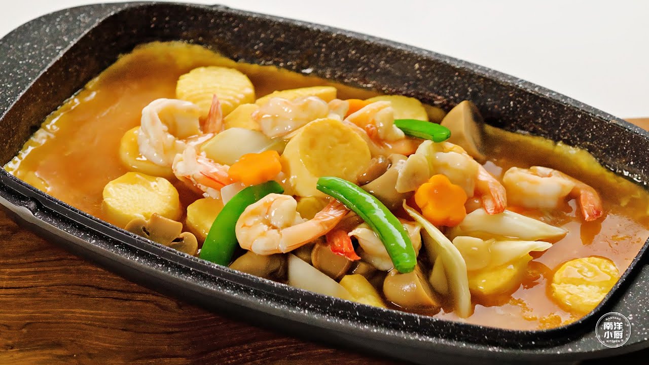 铁板虾球日本豆腐 Sizzling Hot Plate Tofu with Prawns
