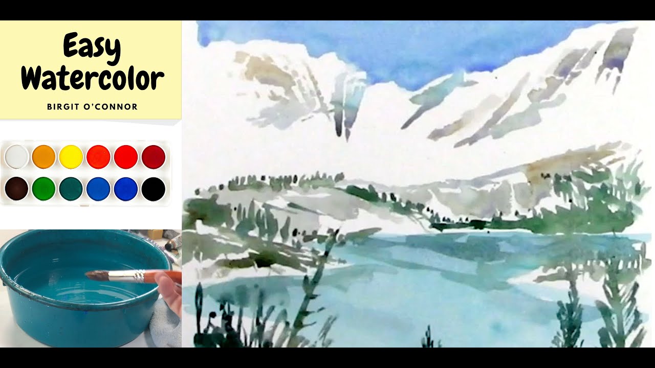 How to Easily Paint Snowy Mountains & a Lake | Beginner Watercolor