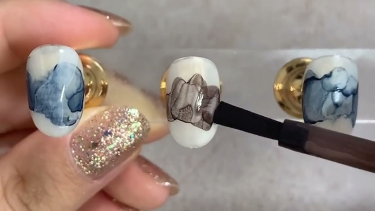 How to Japanese or Korean Neutral Nuance Marble Ink Nail Art