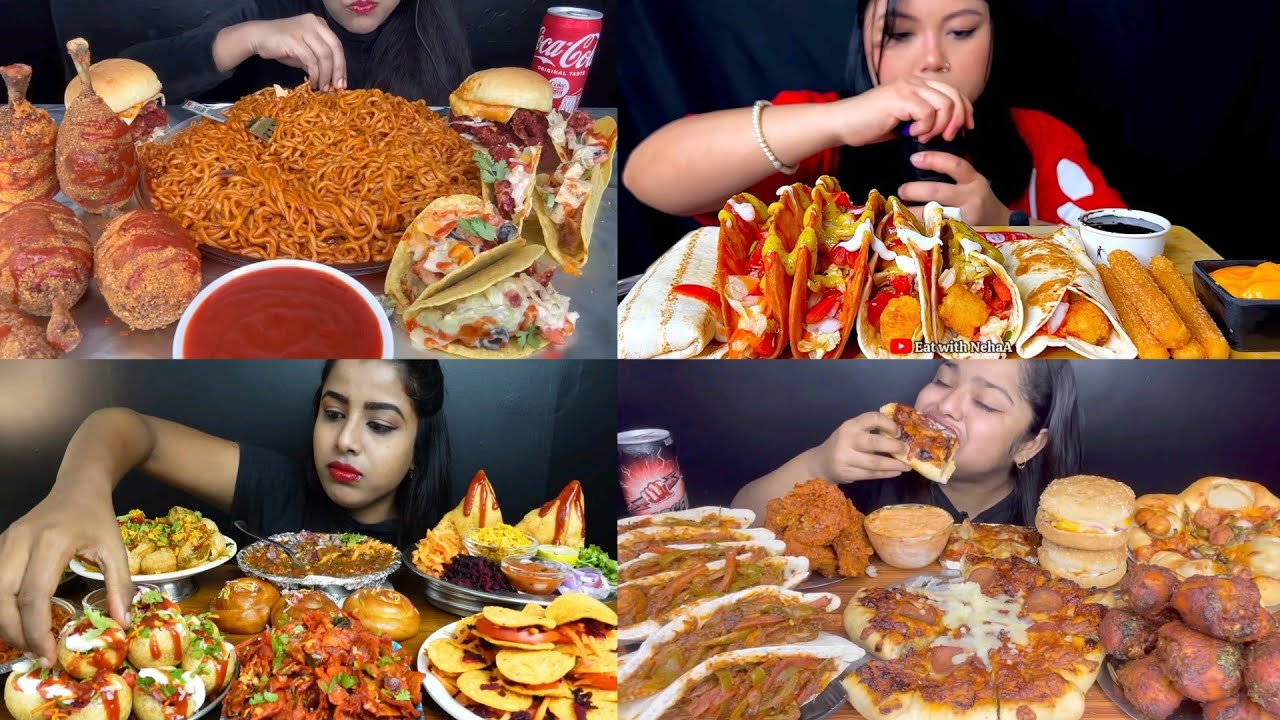 ASMR INDIAN TACO BELL CHEESY CHICKEN PEPPERONI PIZZA CHAAT NOODLES MAGGI EATING SHOW EATING SOUNDS 
