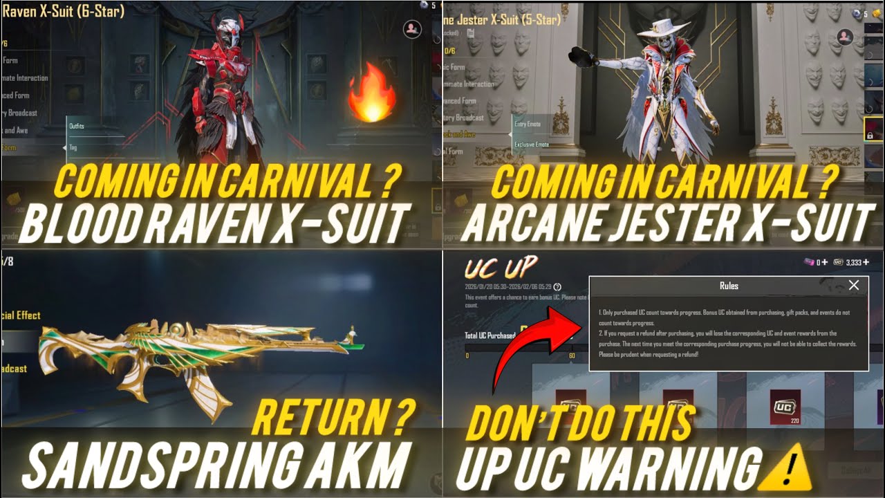 NEW X-SUIT 🔥😱CARNIVAL LODING ✅ BLOOD RAVEN & ARCANE JESTER 🔥RETURN ? | SANDSPRING AKM RETURN ? 🚫