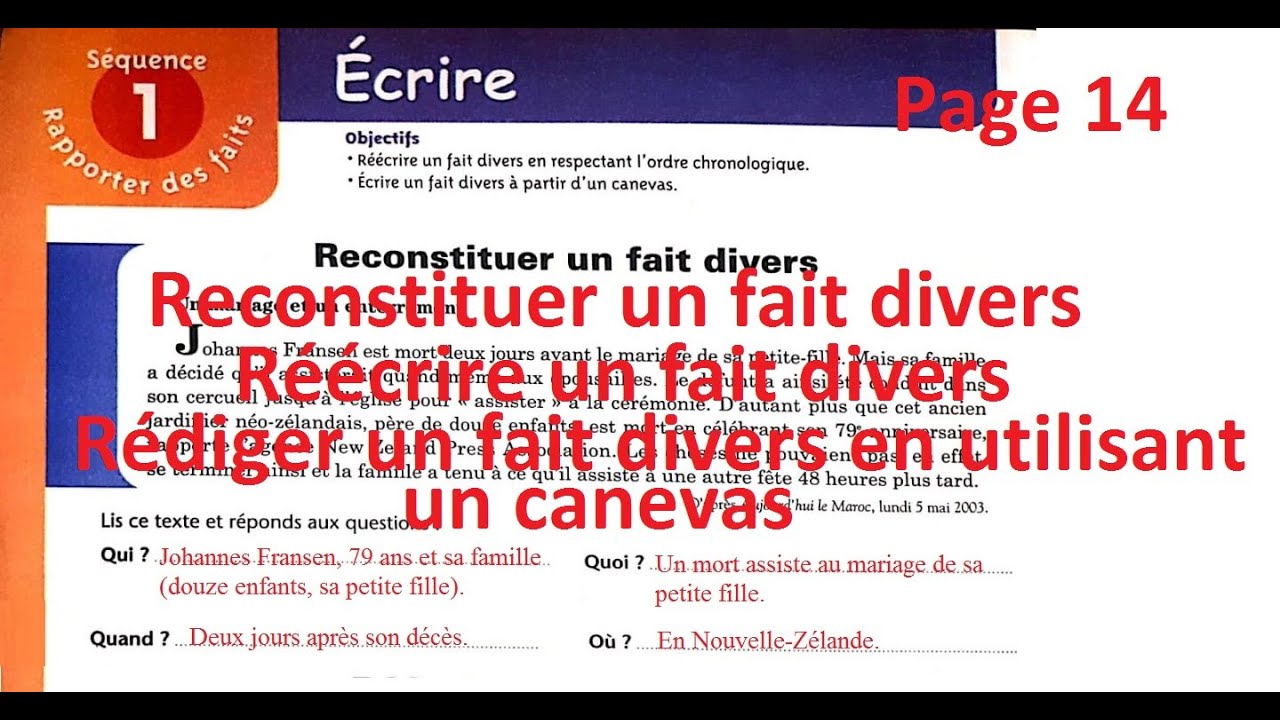 Cours de français : Reconstituer/ Réécrire / rédiger un fait divers.