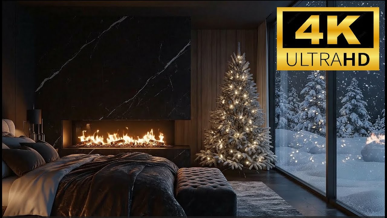 NO ADS🔥 Cozy Winter Christmas Cabin with Crackling Fireplace & Gentle Falling Snow | Relax & Unwind