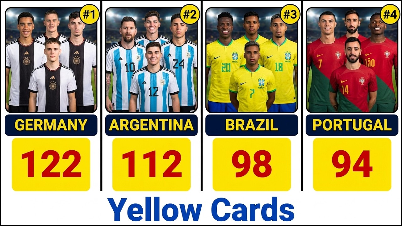 Fifa world cup 2026  Yellow Cards Ranking of National Teams (1930&ndash;2026)