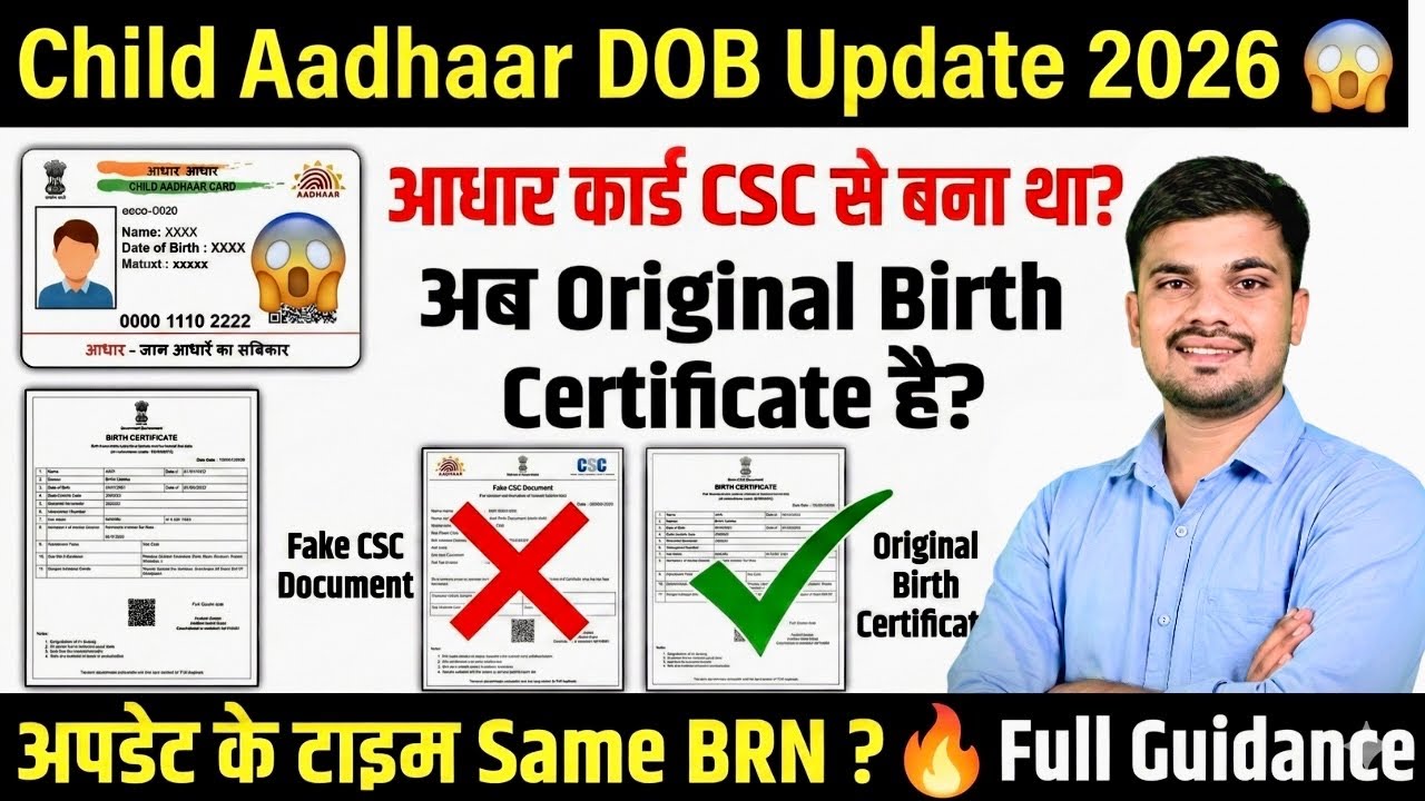 Child Aadhaar DOB Update 2026 | CSC Fake BC  से बना दिया आधार | अब Same BRN जरूरी Hai? |New SOP 2026