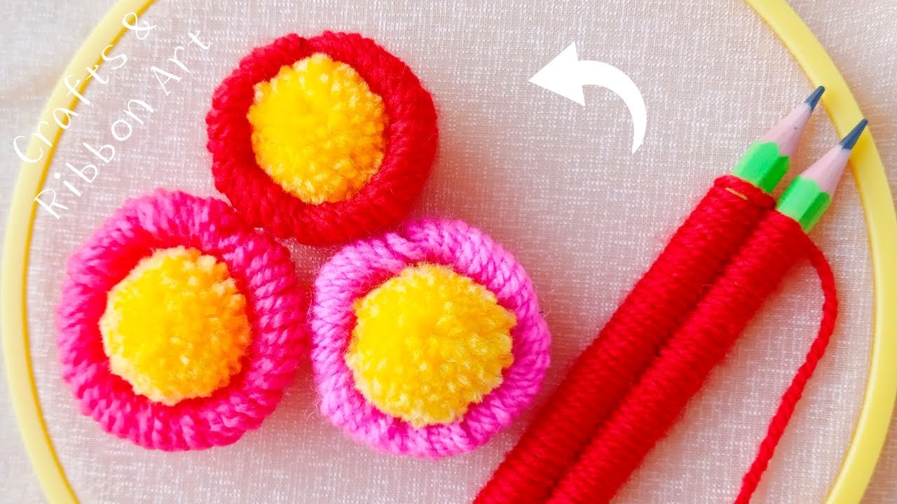 Amazing Trick with Pencil - Easy Flower Craft Ideas with Wool - Sewing Hack - DIY Woolen Flowers
