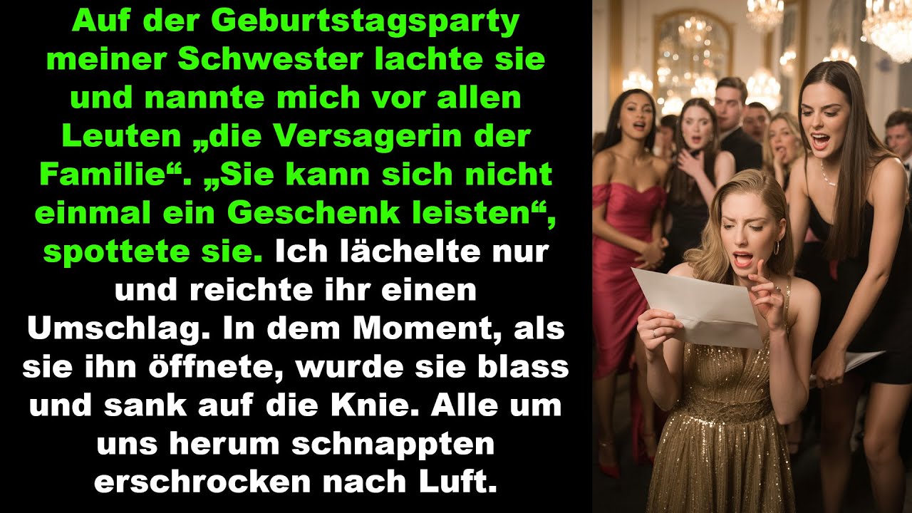Auf der Party verspottete sie mich als Versagerin – doch mein Umschlag ließ sie auf die Knie sinken.