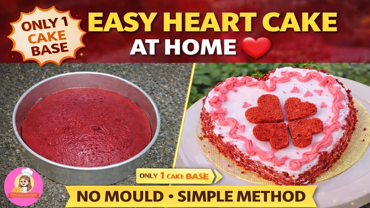 Easy Red Velvet Heart Shape Cake Recipe Without Mold & Oven | Valentine Cake Tutorial | Red Velvet |