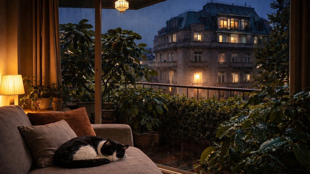 Inner City Rain at Night — Cozy Treehouse Apartment Sleep Sounds (3.5 Hours)
