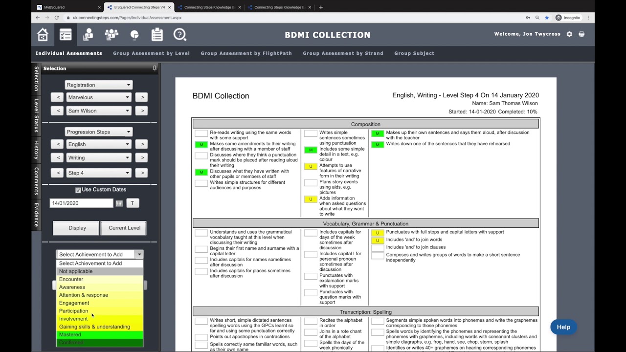 How to assess a student in Connecting Steps