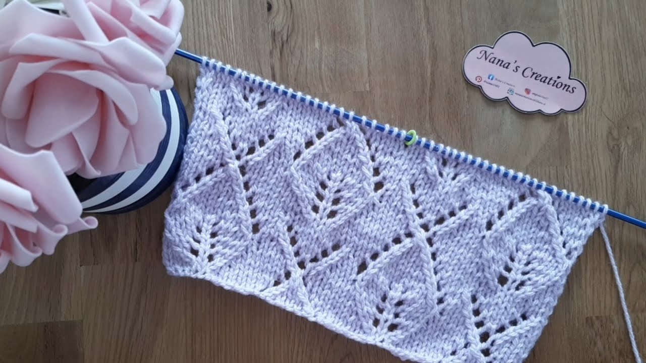 Motivo foglie e X ai ferri n° 495 / Knitted leaves and X motif / Hojas de punto y motivo X