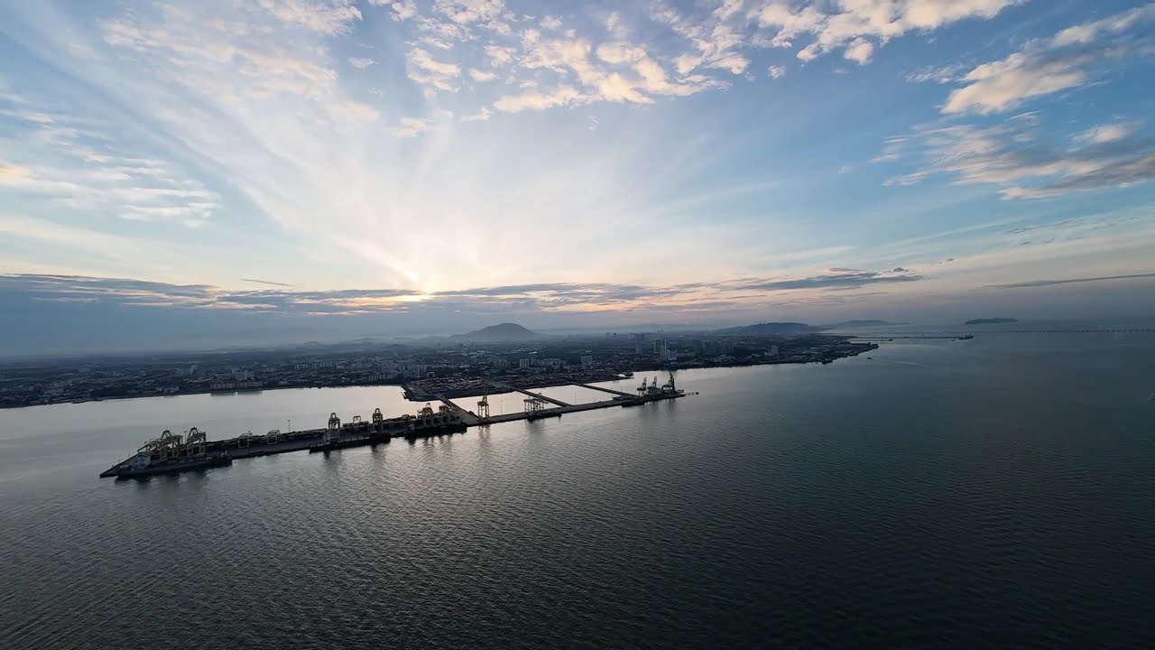 Short Peaceful drone sun raise short near Esplanade Penang, Malaysia