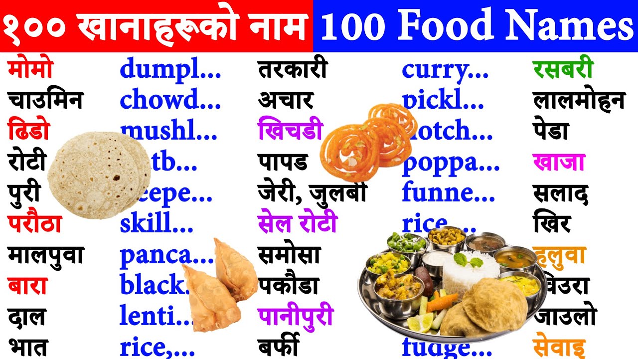 Names of foods and sweets in English and Nepali