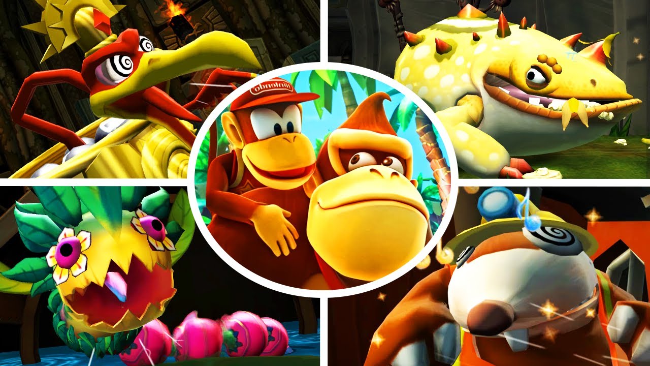 Donkey Kong Country Returns - All Bosses (Mirror Mode)