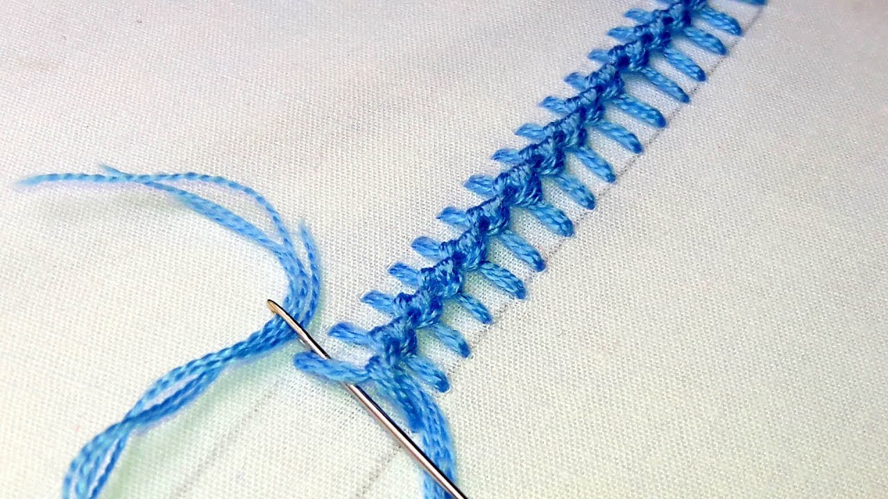 Hand Embroidery : Knotted Pearl Stitch |  border line embroidery tutorial # 80.
