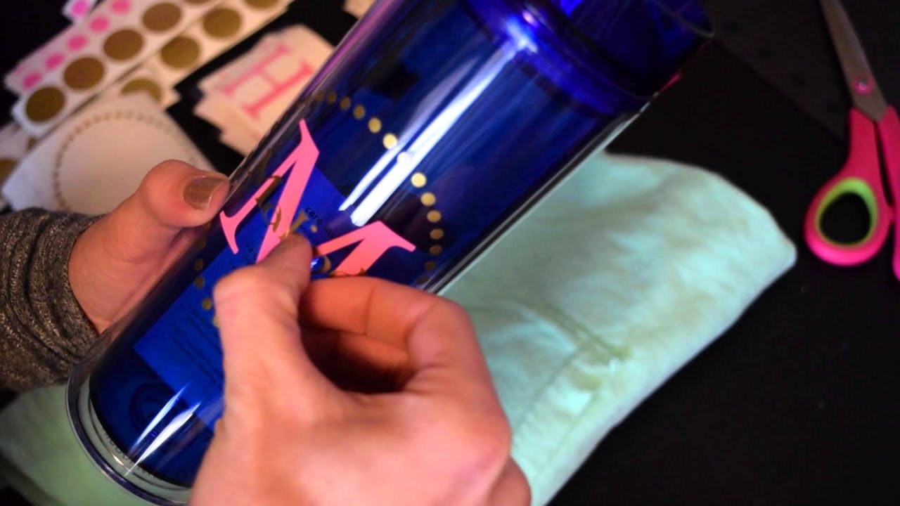 How to make a Tumbler Cup with vinyl and how to tie bow on straw.   Measurements included.