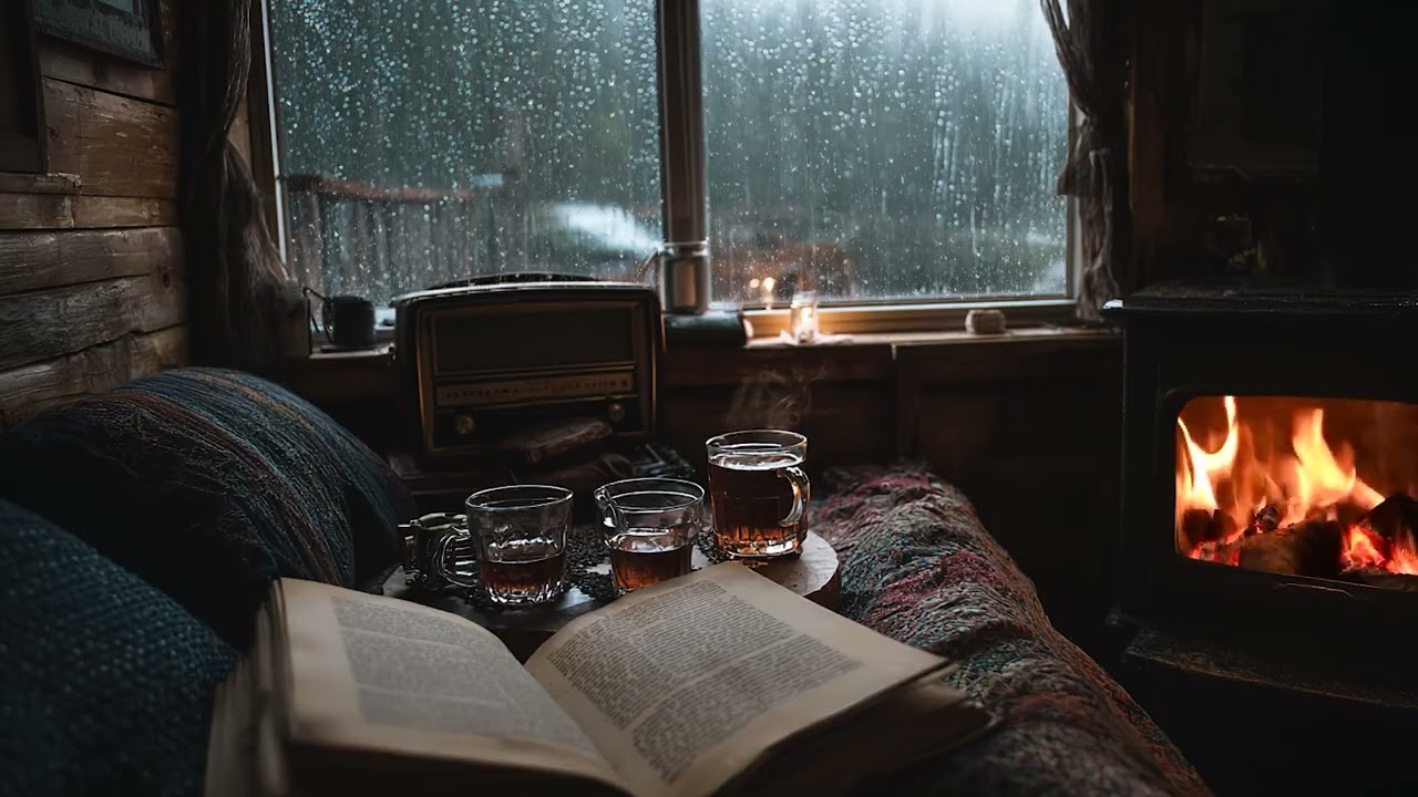 After Midnight Rain 🌙 Dark Forest Cabin with a Quiet Fireplace for Deep Relaxation & Stress Relief