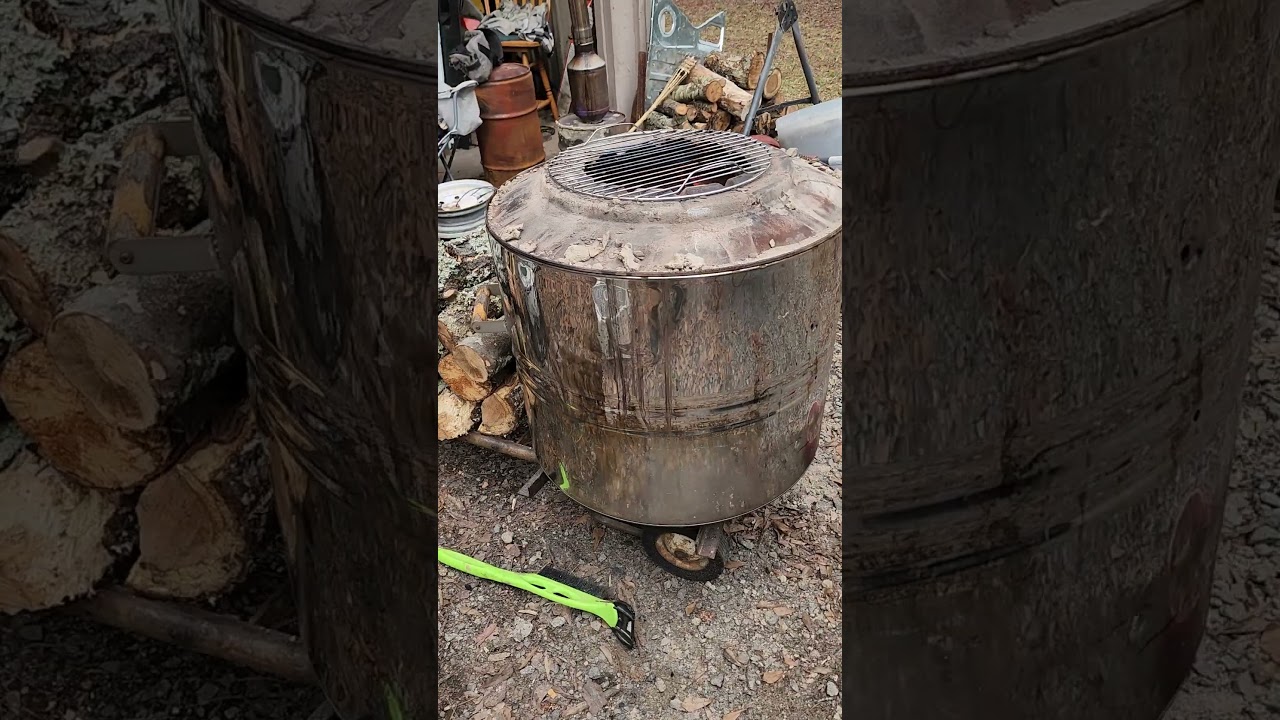 My smokeless fire pit, you can feed logs into. #disabledvet #firepits #homemade