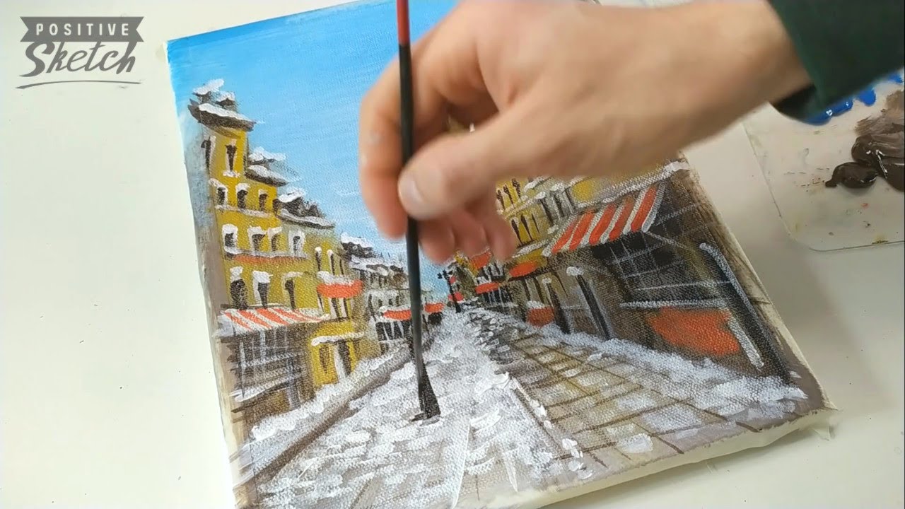 Acrylic painting French city, Cityscape, French street