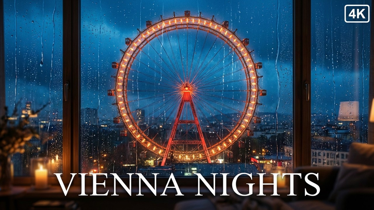 Rain on Window in Vienna 🌧️ Cozy Night View of Vienna Riesenrad | 90 Minutes | 4K